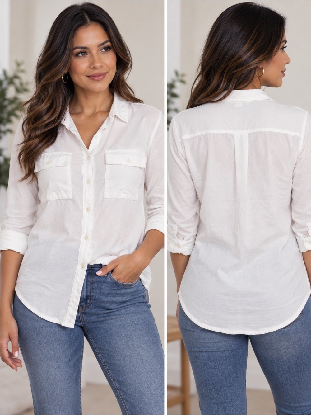 LOFT White Button-Down Utility Shirt